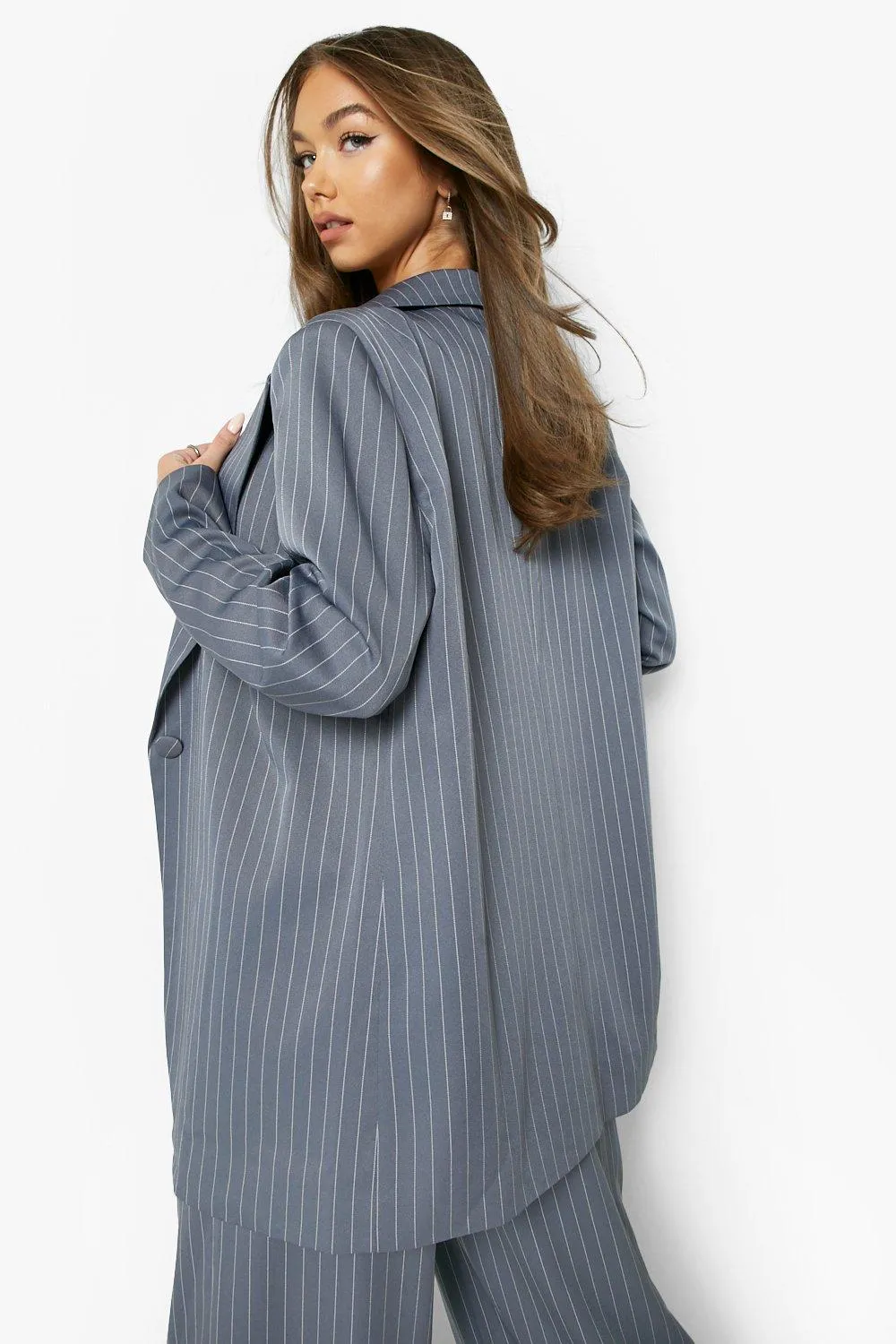 Jackets & Coats | Pinstripe Oversized Longline Blazer | boohoo