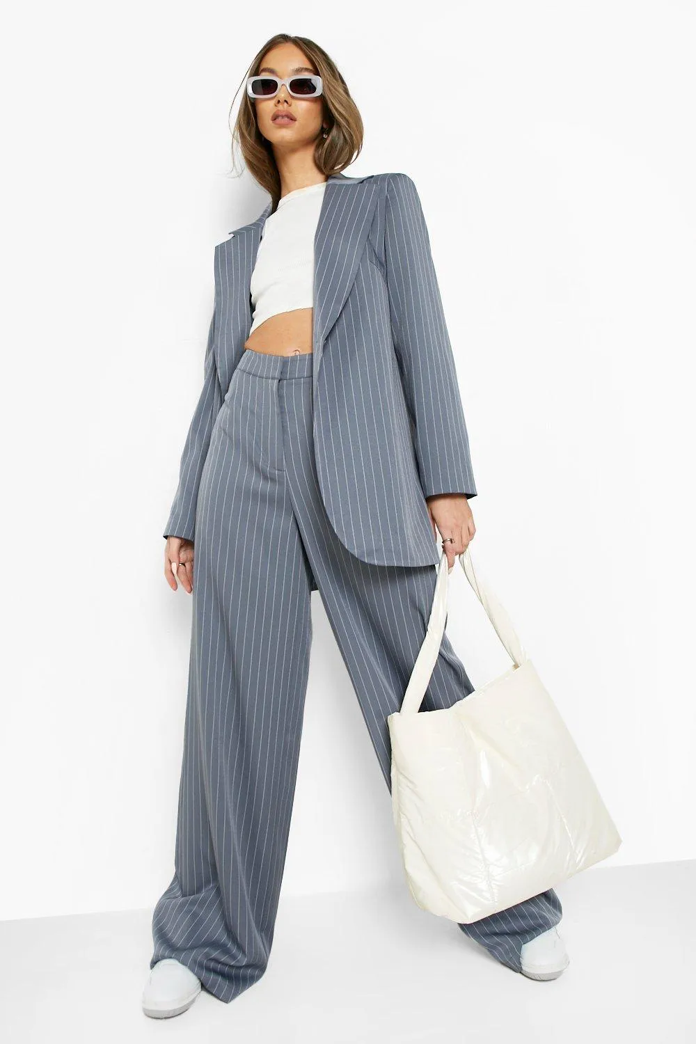 Jackets & Coats | Pinstripe Oversized Longline Blazer | boohoo