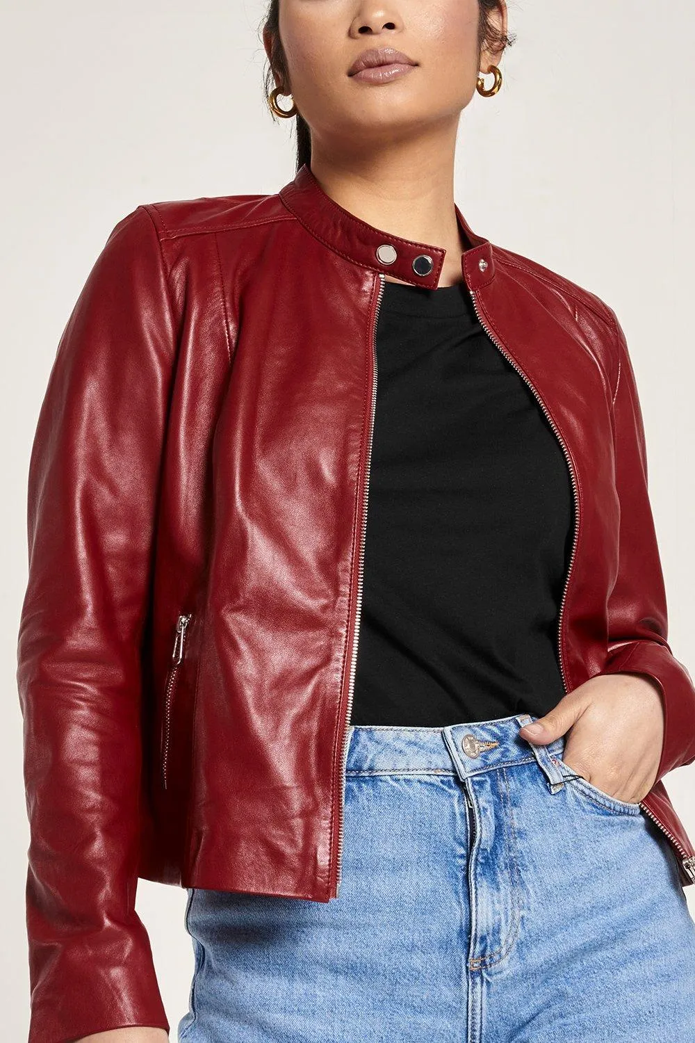 Jackets & Coats | Red Leather Racer Jacket | Barneys Originals