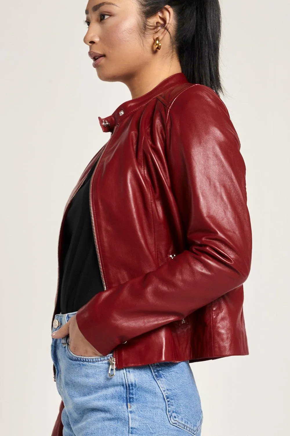 Jackets & Coats | Red Leather Racer Jacket | Barneys Originals