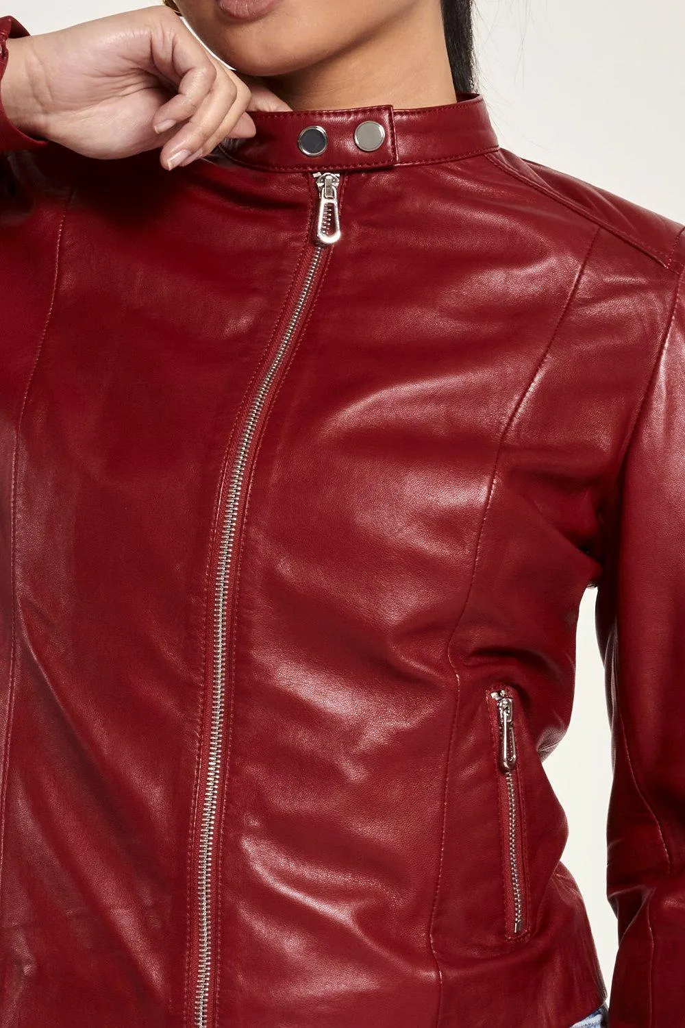 Jackets & Coats | Red Leather Racer Jacket | Barneys Originals