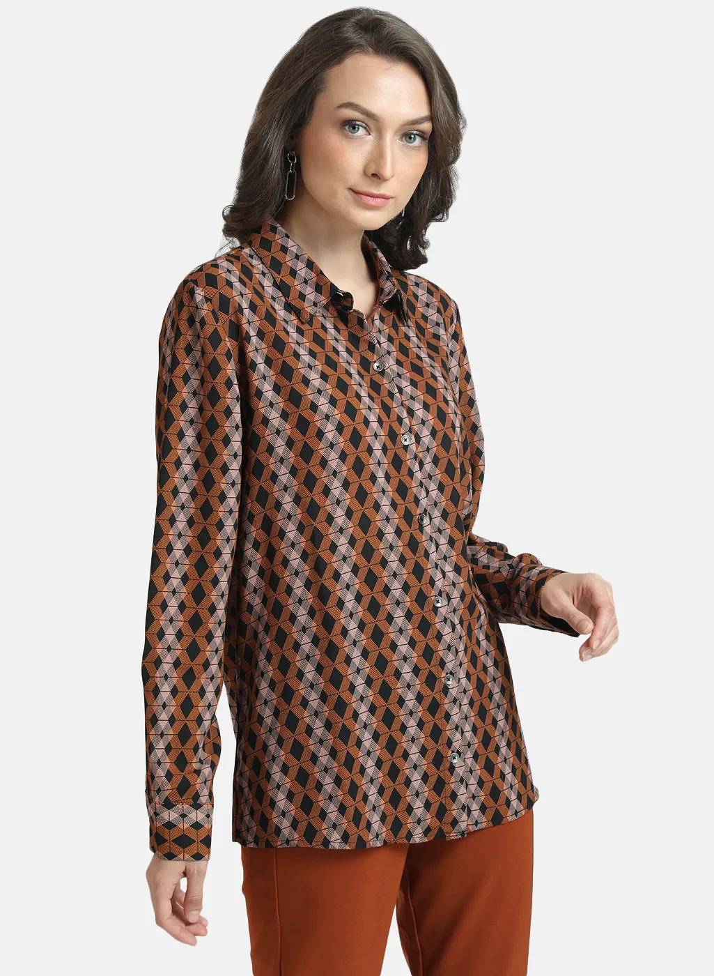 Kazo Multi-Color Printed Shirt With Embellished Pocket Flaps