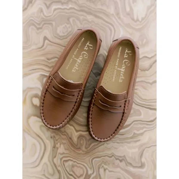 La Coqueta Tan Leather Boy Loafer Shoes