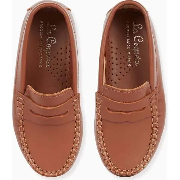 La Coqueta Tan Leather Boy Loafer Shoes