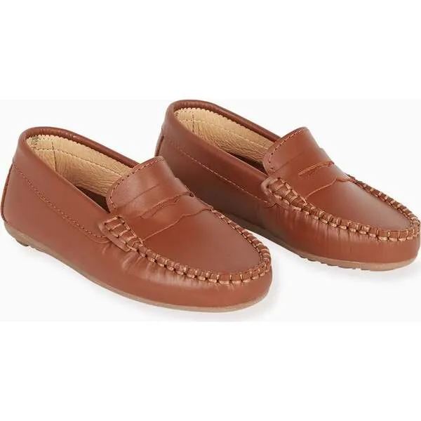 La Coqueta Tan Leather Boy Loafer Shoes