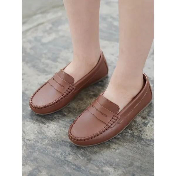 La Coqueta Tan Leather Boy Loafer Shoes