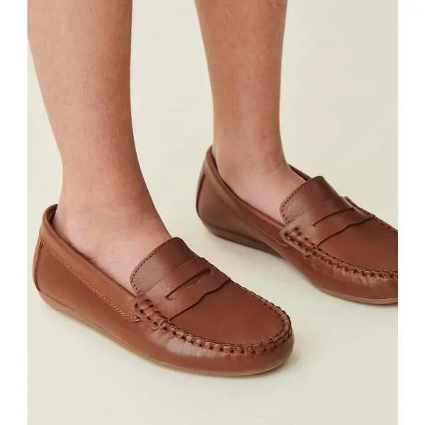 La Coqueta Tan Leather Boy Loafer Shoes