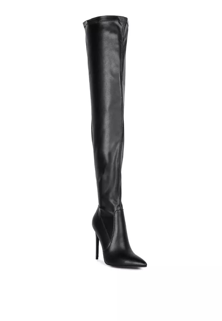 London Rag Black Knee High Heel Boots