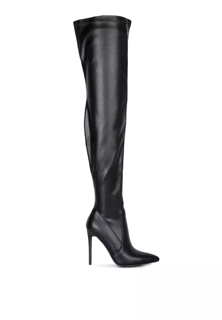 London Rag Black Knee High Heel Boots