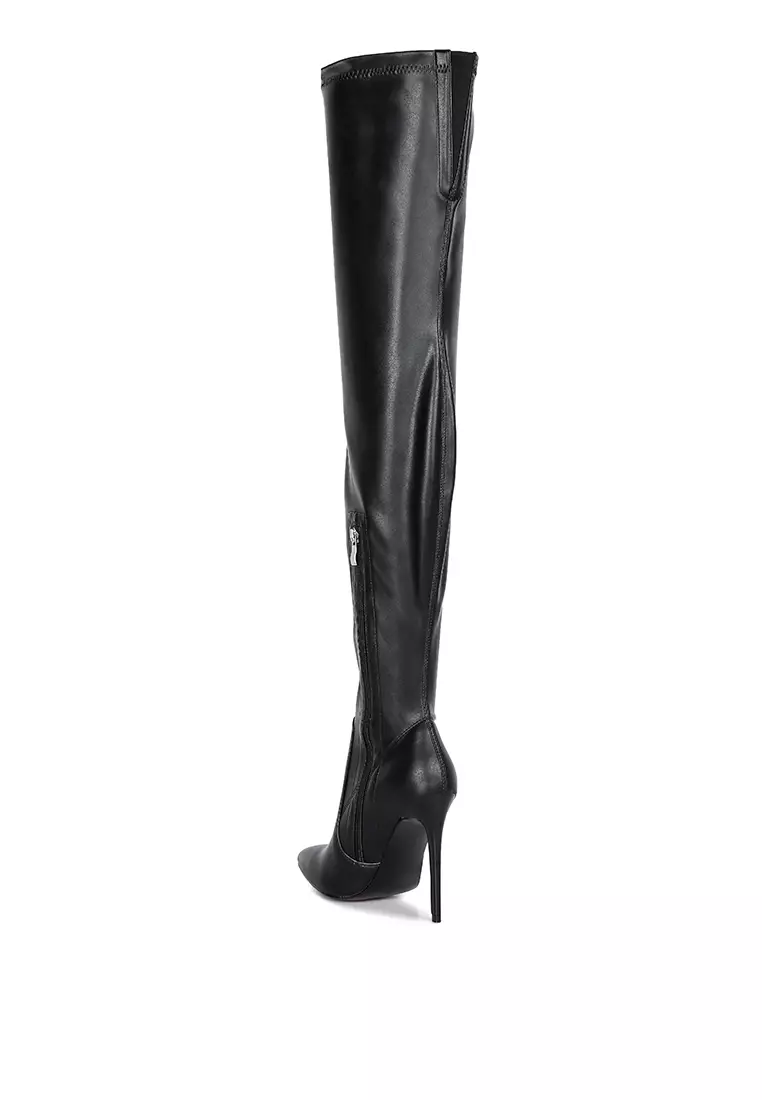 London Rag Black Knee High Heel Boots