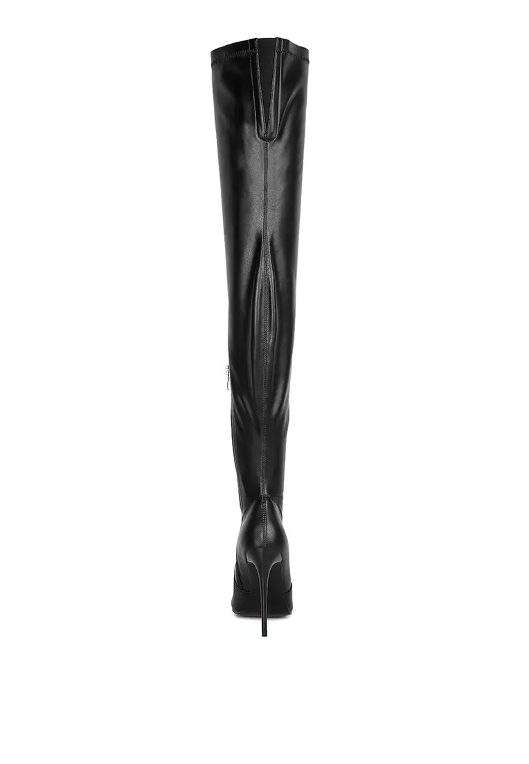 London Rag Black Knee High Heel Boots