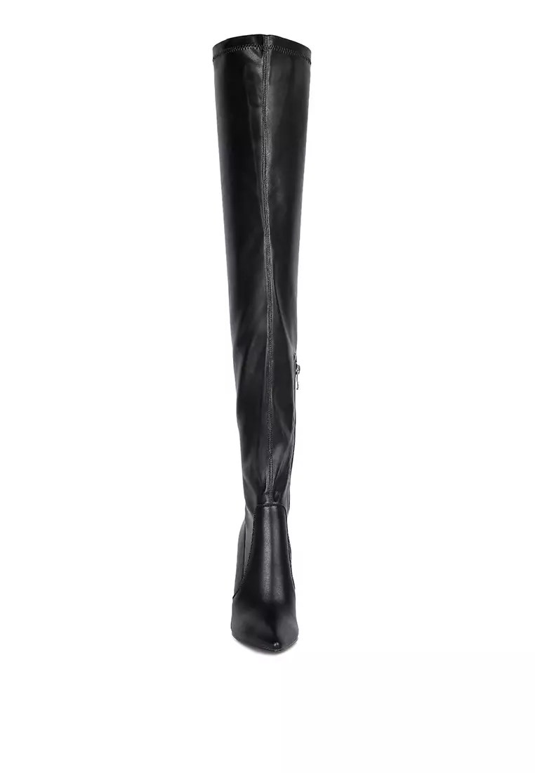 London Rag Black Knee High Heel Boots