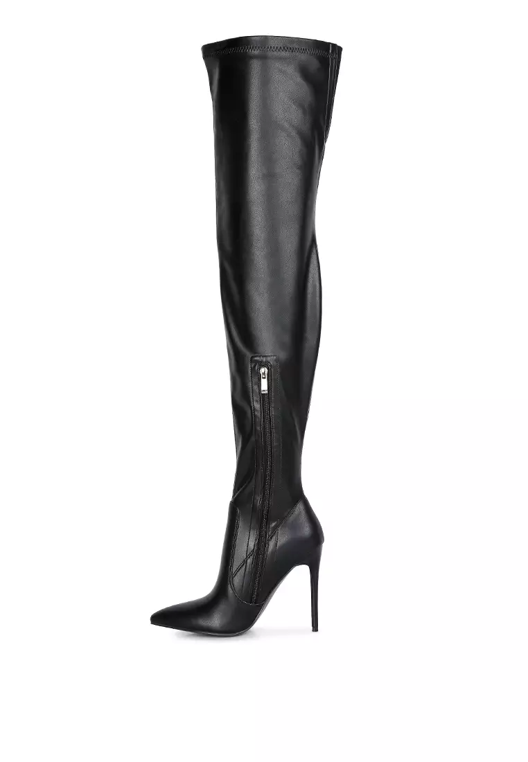 London Rag Black Knee High Heel Boots