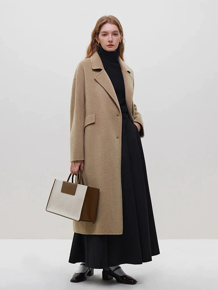 Luxury 4.6% Wool 95.4% Camel Hair Women Long Camel Wool Coats