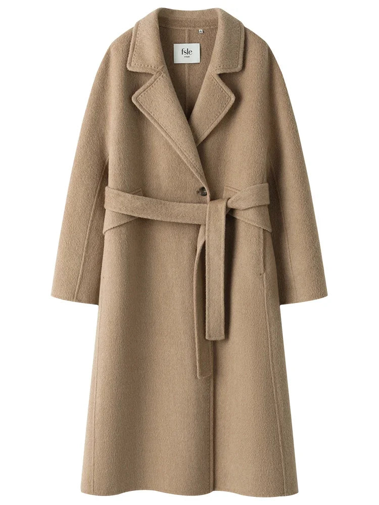 Luxury 4.6% Wool 95.4% Camel Hair Women Long Camel Wool Coats