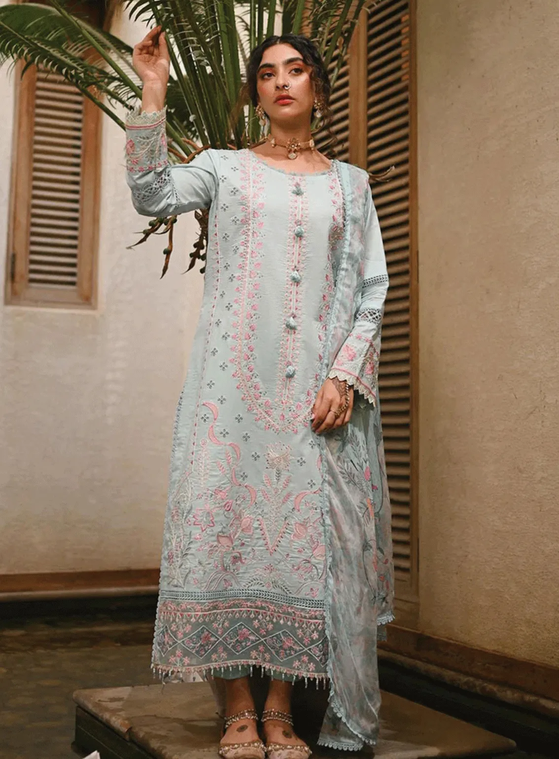 Menakumare By Aabyaan Embroidered Chikankari Unstitched 3 Piece Suit - ABY23E AE-08 GEETA