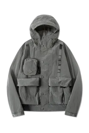 MEN'S DETACHABLE SMALL BAG LIGHTWEIGHT HOODED  SHELL JACKET