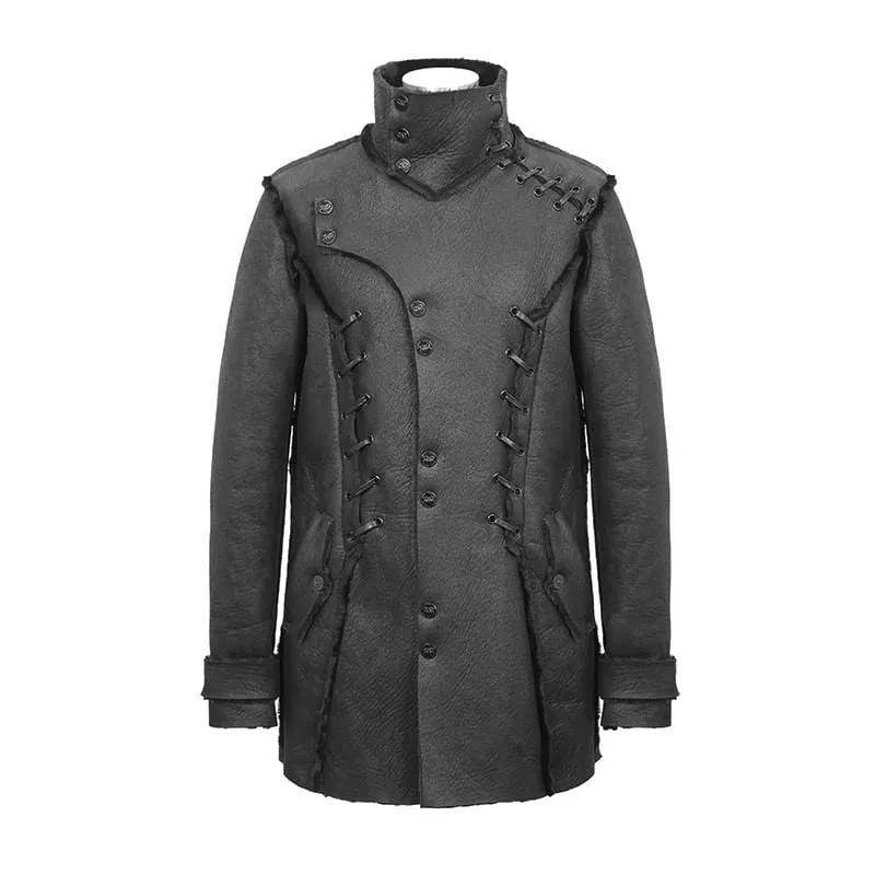 Men's Punk Stand Collar Ropes Winter Coats