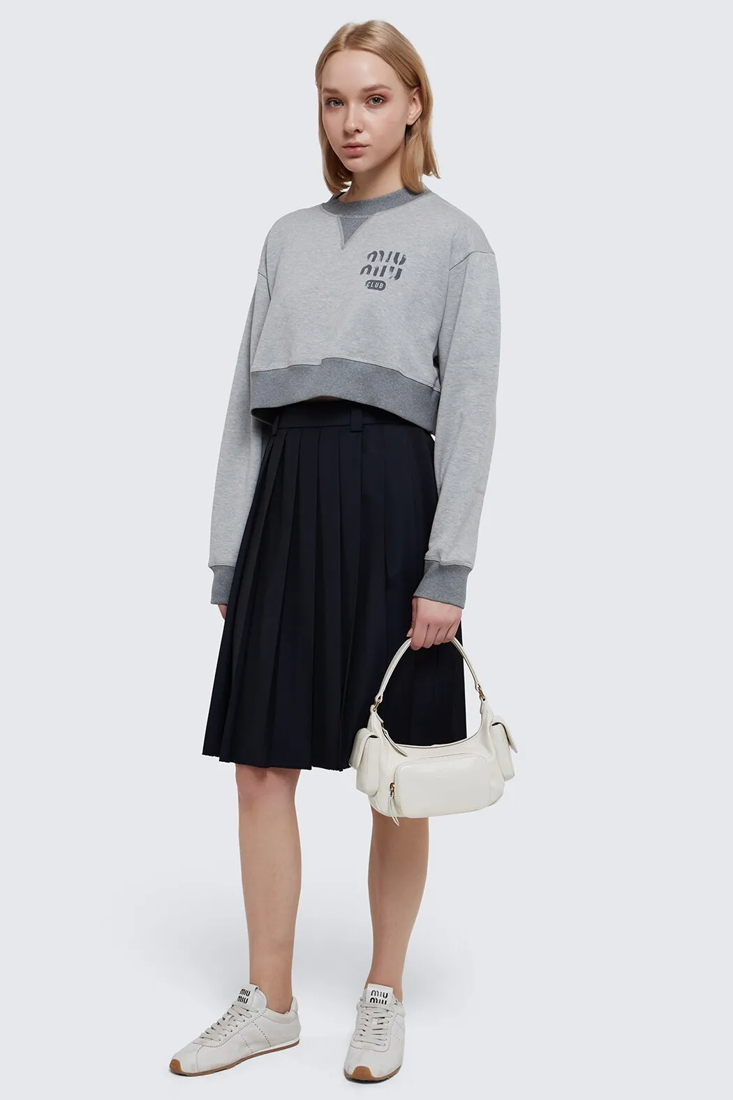 MiuMiu  |Crew Neck Long Sleeves Plain Cotton Logo