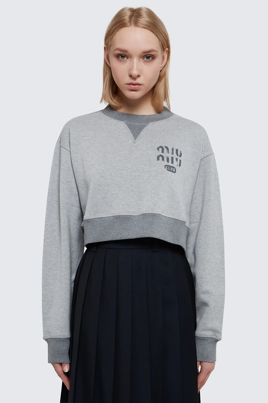 MiuMiu  |Crew Neck Long Sleeves Plain Cotton Logo