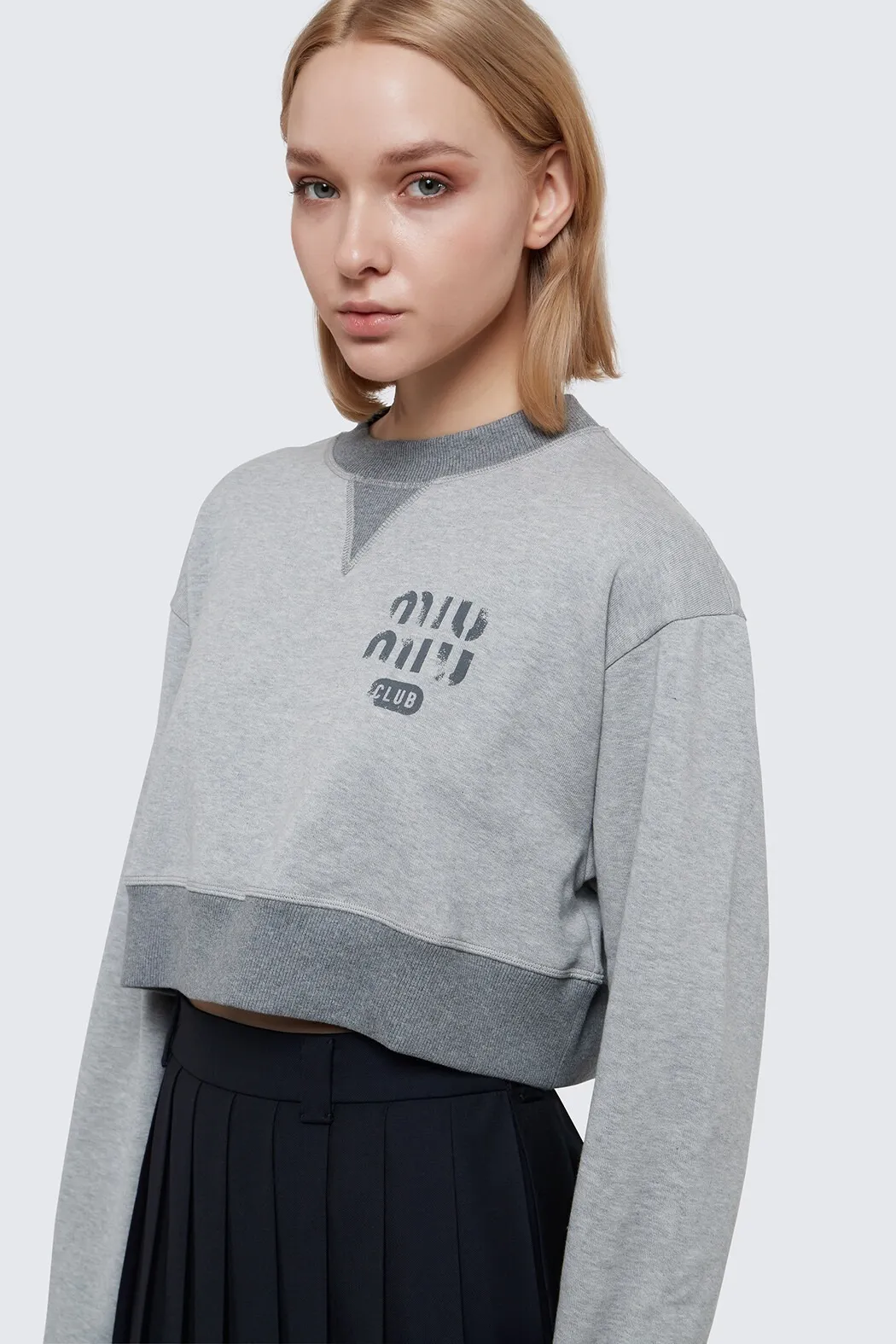 MiuMiu  |Crew Neck Long Sleeves Plain Cotton Logo