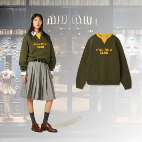 MiuMiu  |Long Sleeves Plain Cotton Logo Hoodies & Sweatshirts