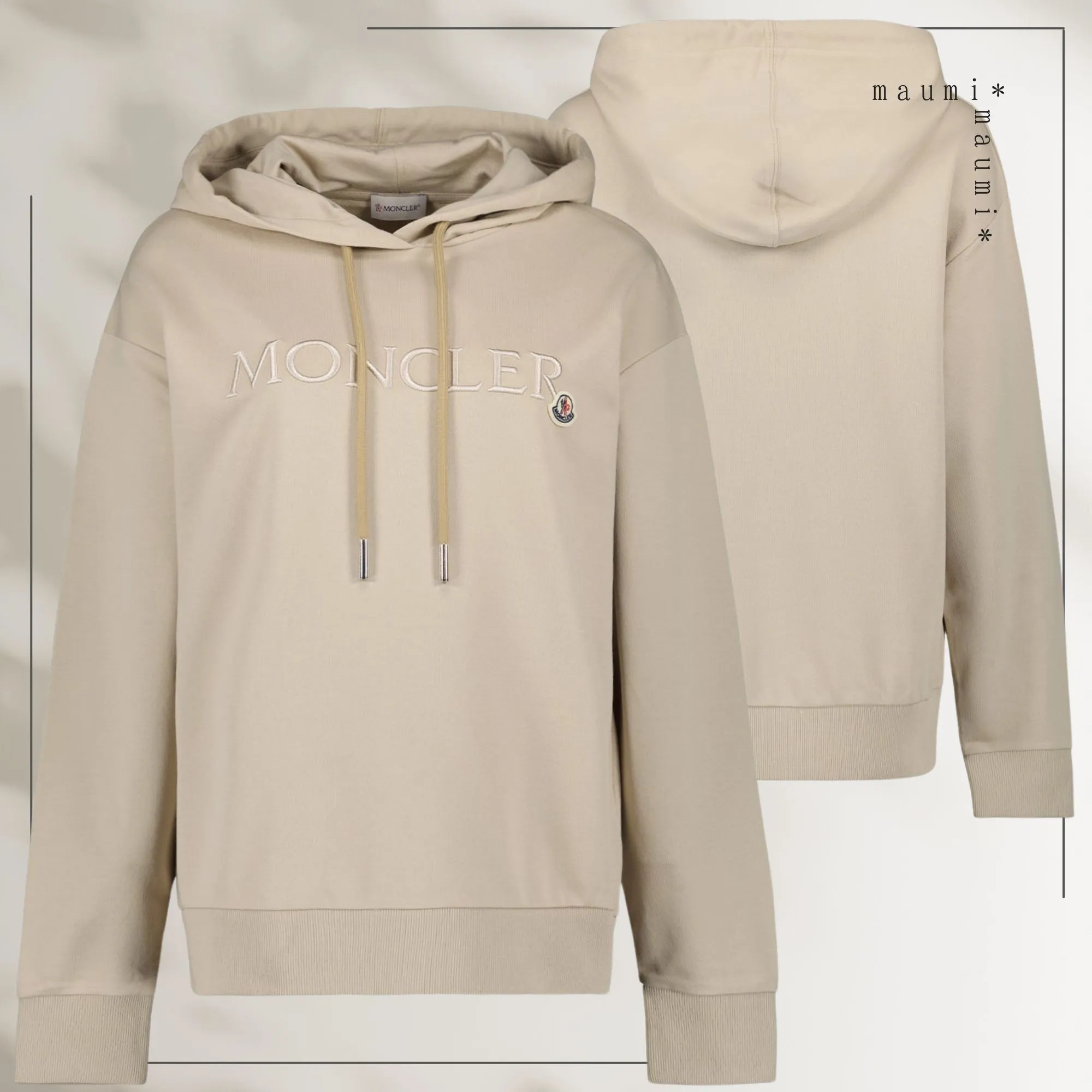 MONCLER  |Long Sleeves Plain Cotton Logo Hoodies & Sweatshirts