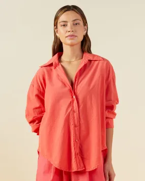 Monrow Poplin Shirt in Fire Coral