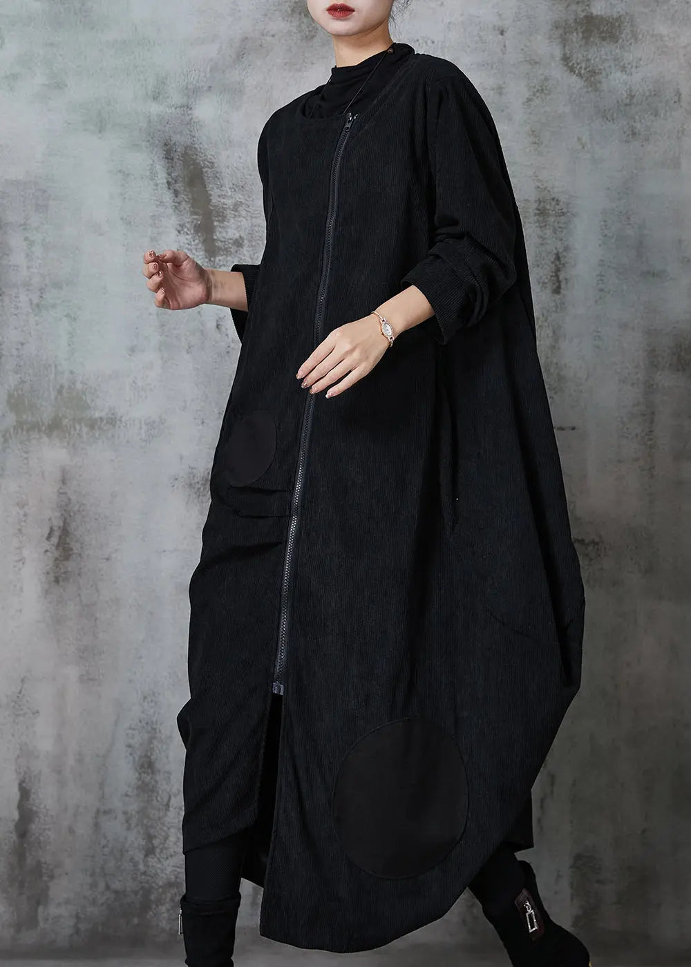 Natural Black Asymmetrical Zippered Cotton Coats Spring JK1027