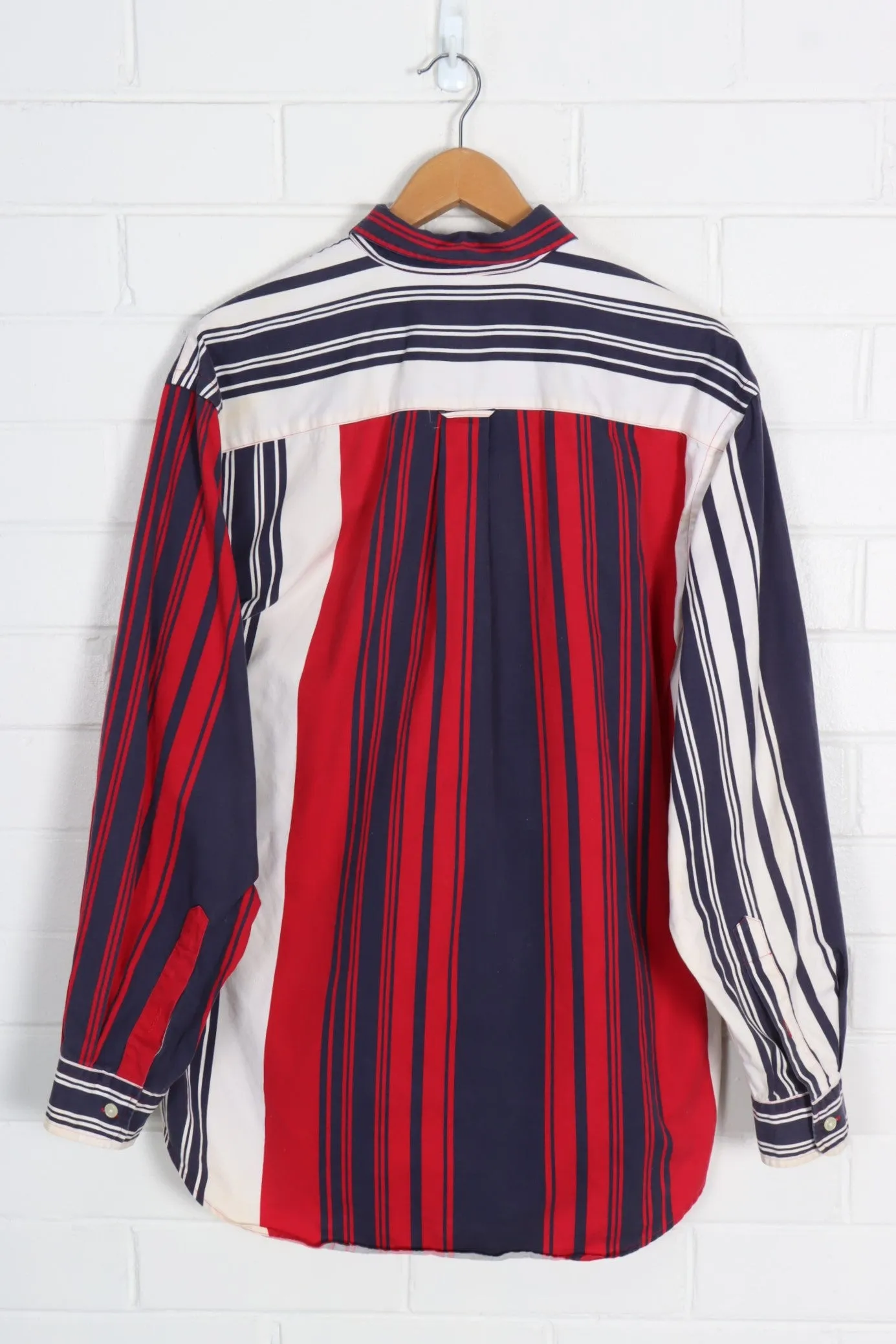 NAUTICA Red & Navy Embroidered Stripe Long Sleeve Shirt (L-XL)