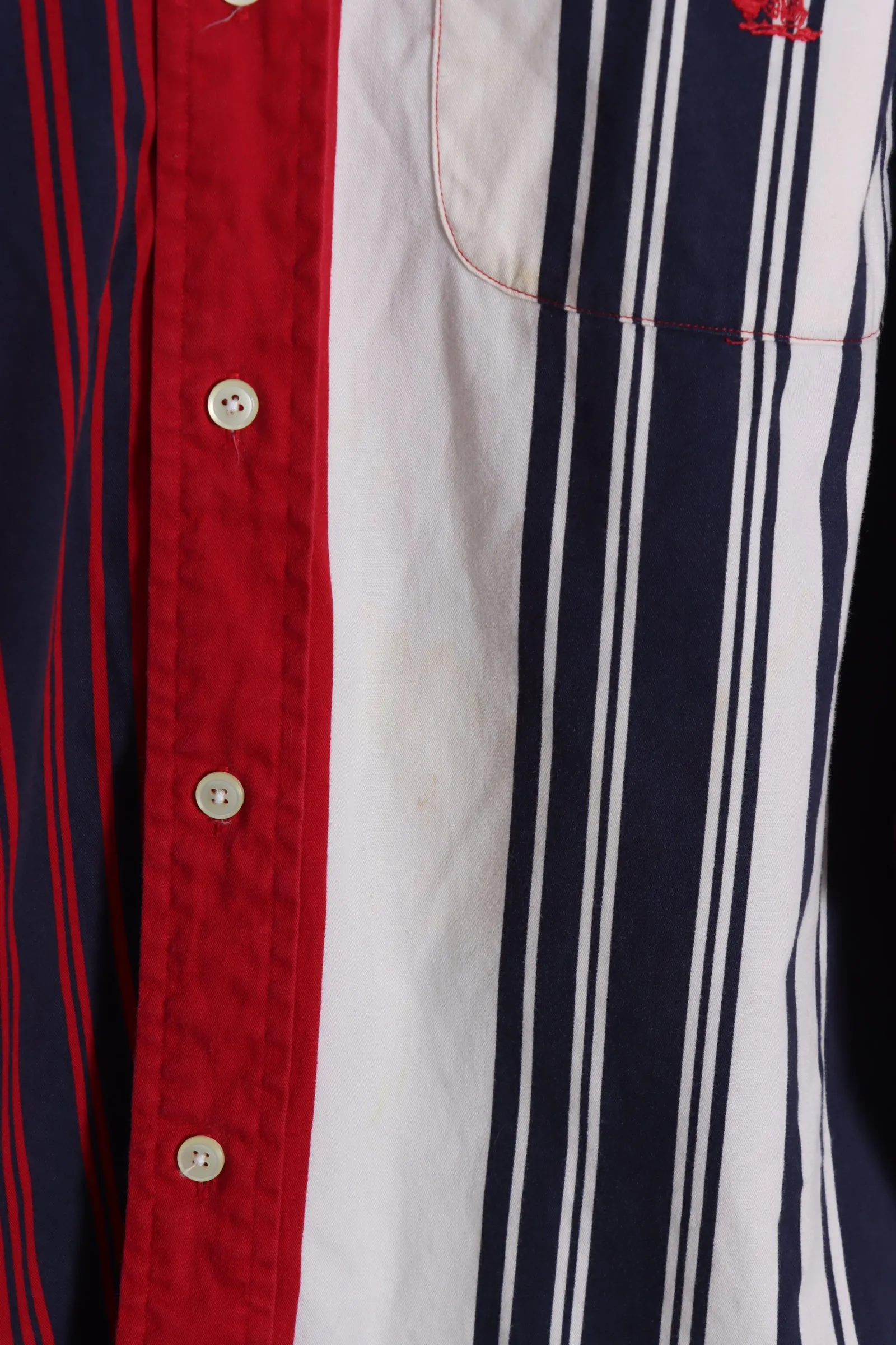 NAUTICA Red & Navy Embroidered Stripe Long Sleeve Shirt (L-XL)