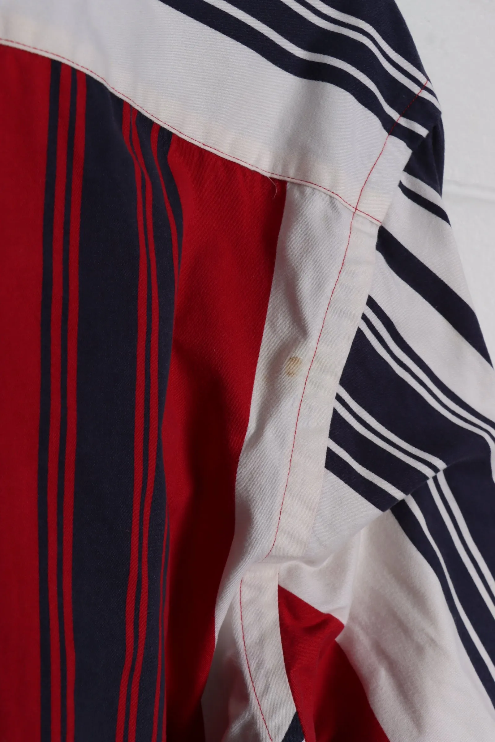 NAUTICA Red & Navy Embroidered Stripe Long Sleeve Shirt (L-XL)