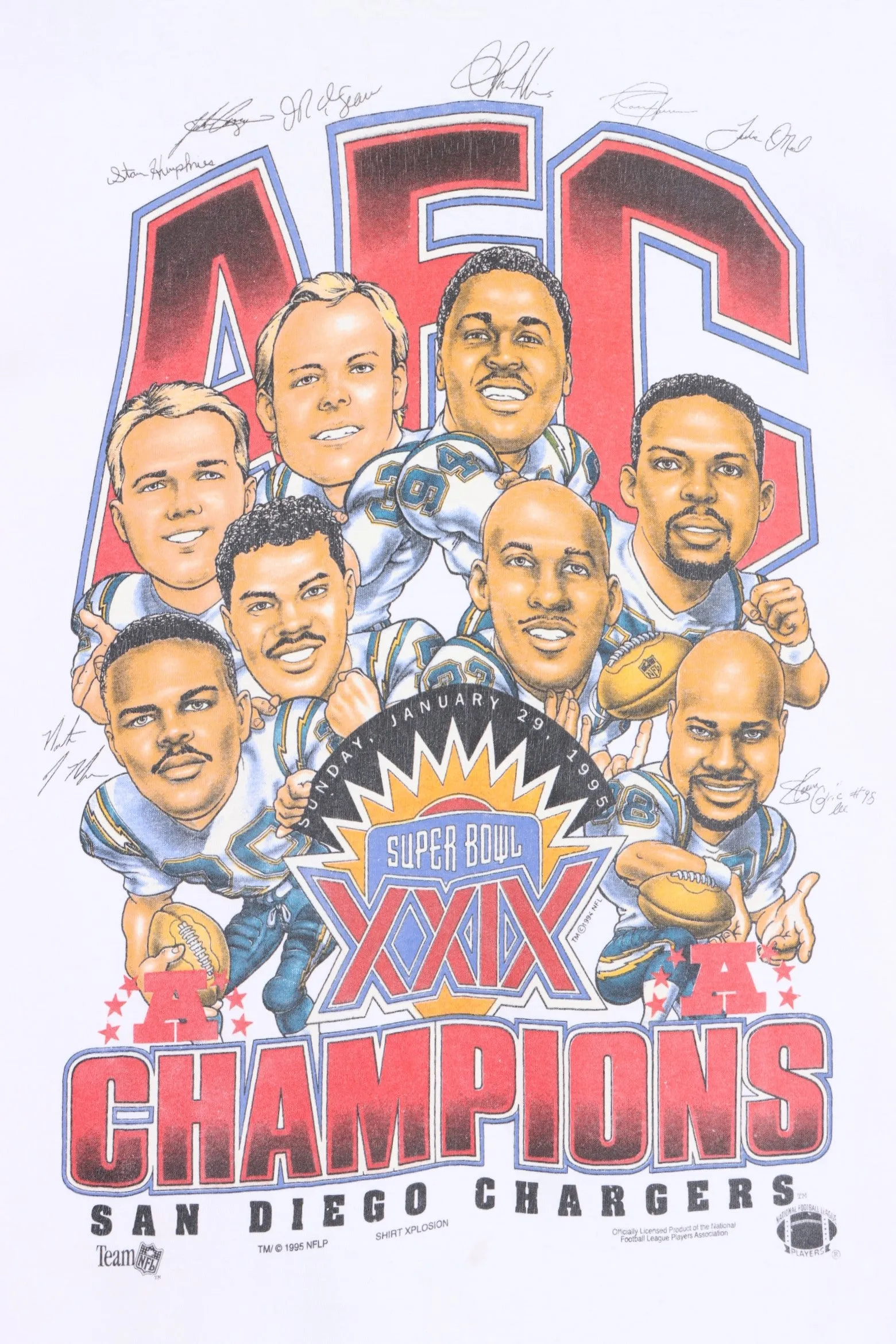 NFL San Diego Chargers 1995 AEC Champions Signatures Single Stitch Tee (M)