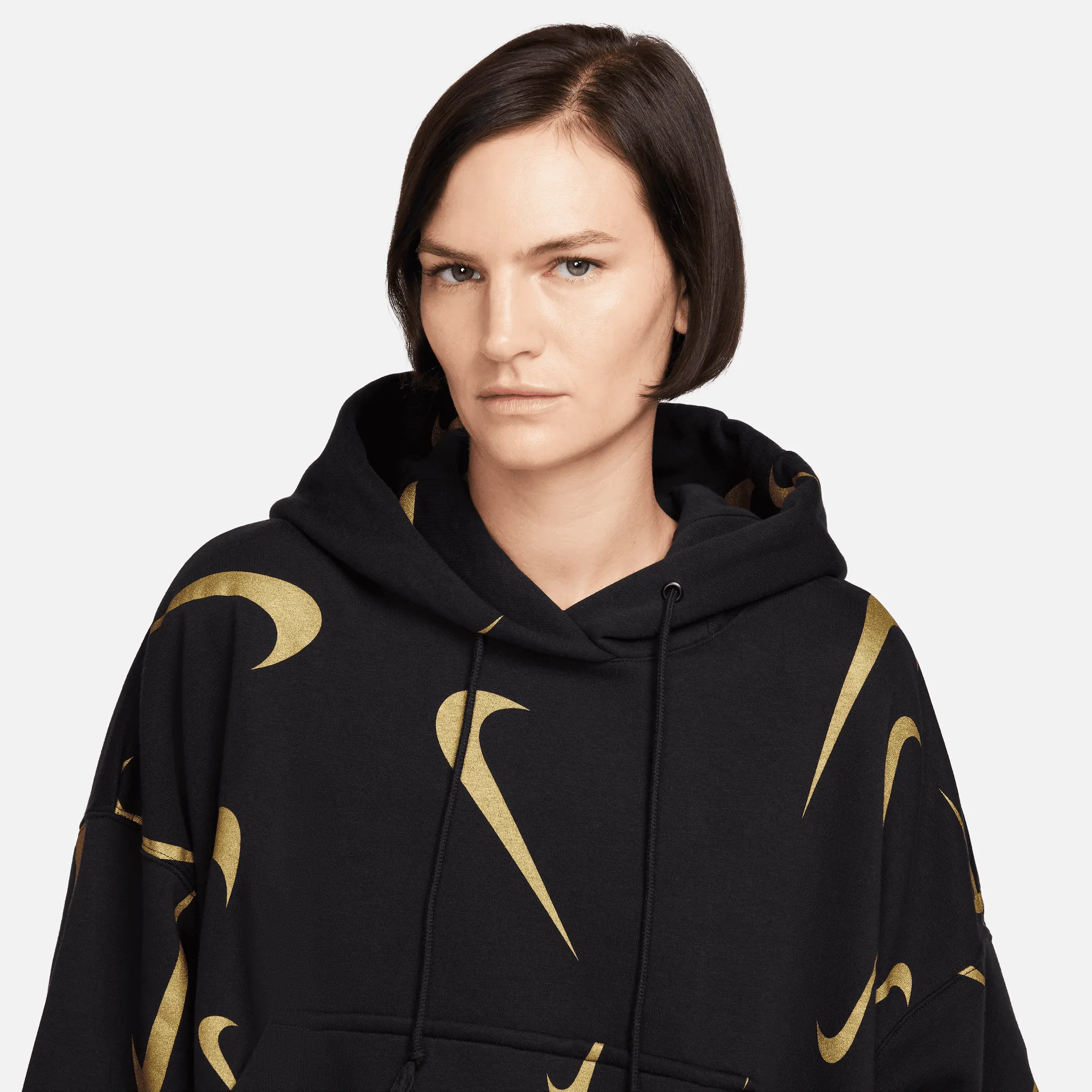 Nike Sportswear Women's Oversized Fleece Gold Check Printed Hoodie