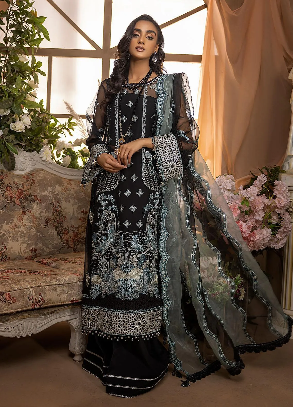 Nikhaar By Awwal Embroidered Organza Unstitched 4 Piece Suit - 07