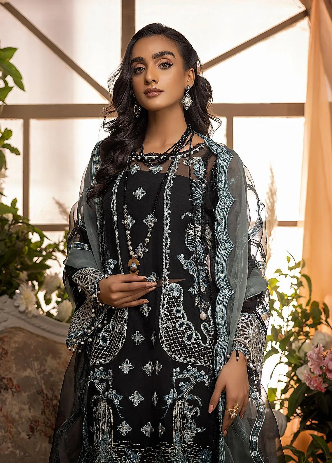 Nikhaar By Awwal Embroidered Organza Unstitched 4 Piece Suit - 07