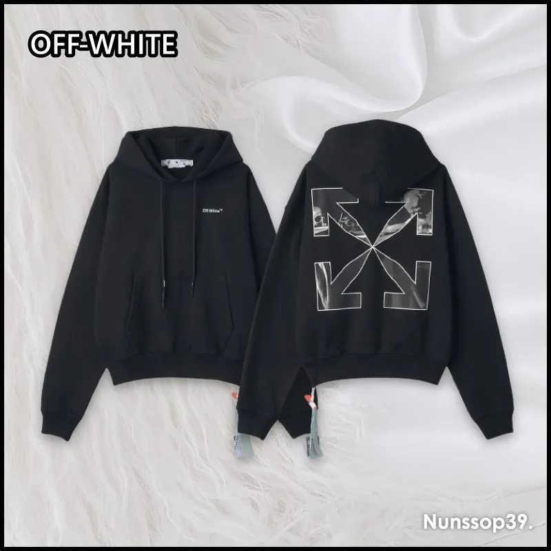 Off-White  |Street Style Long Sleeves Plain Cotton Logo Hoodies