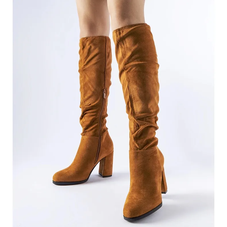 Olesen brown wrinkled high heel boots