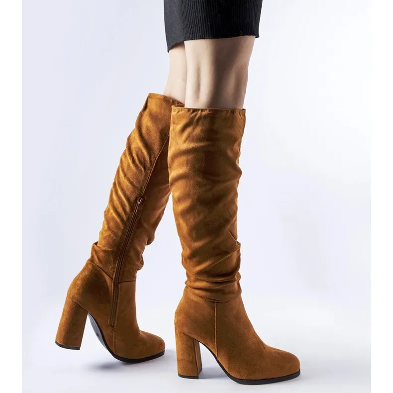 Olesen brown wrinkled high heel boots