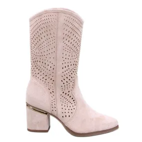 Openwork high-heel boots Lange Beige