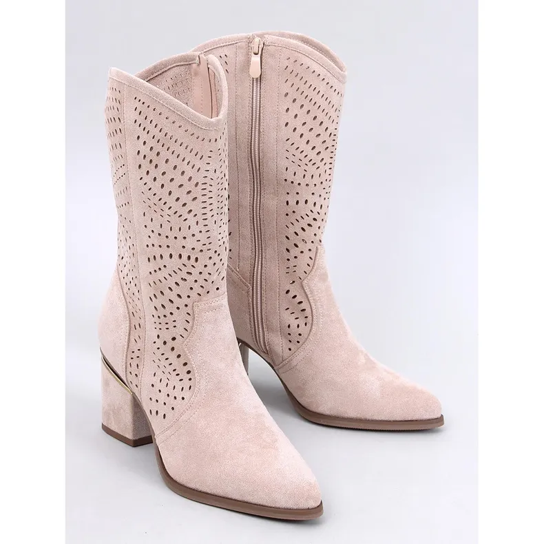 Openwork high-heel boots Lange Beige