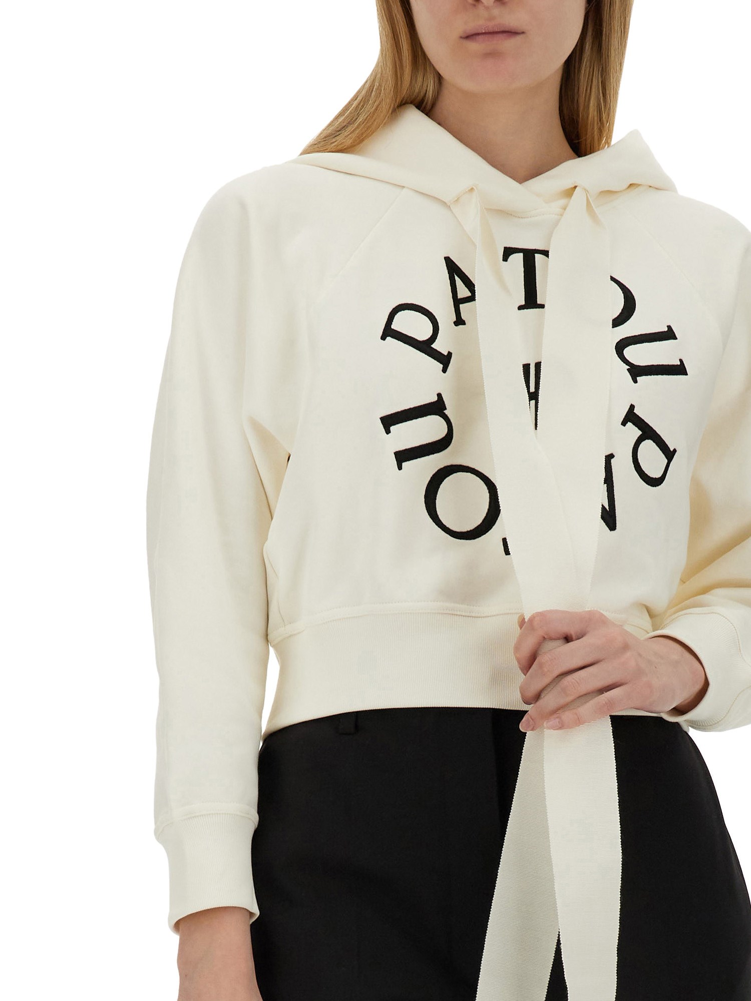 PATOU    COTTON SWEATSHIRT WITH LOGO EMBROIDERY