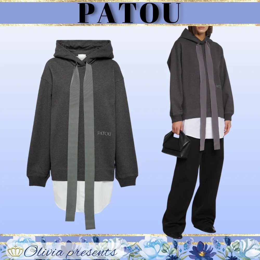 PATOU  |Long Sleeves Plain Cotton Oversized Logo