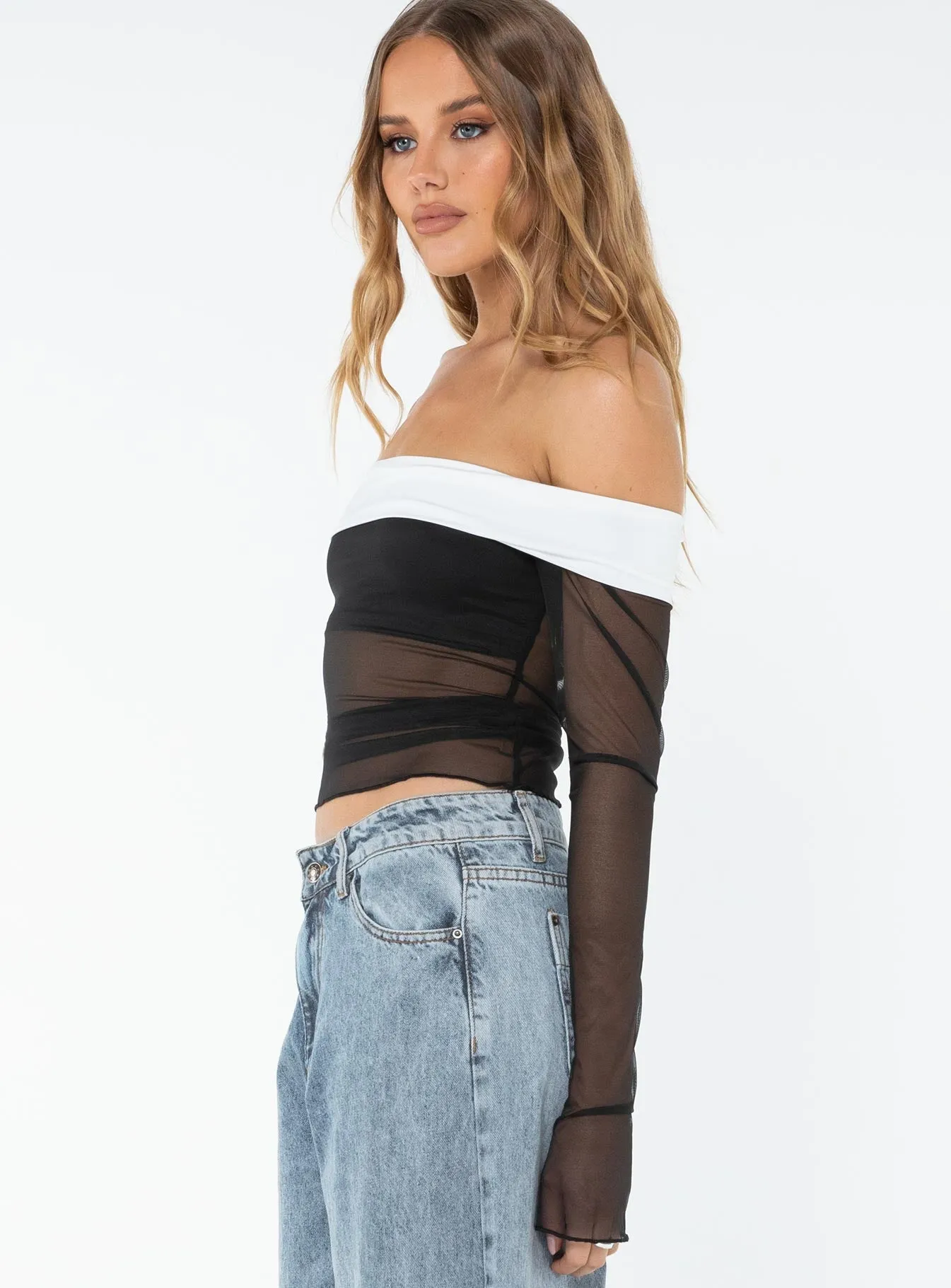 Pillar Off The Shoulder Top Black / White