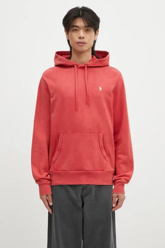 Polo Ralph Lauren cotton sweatshirt men's red color hooded smooth 710916690