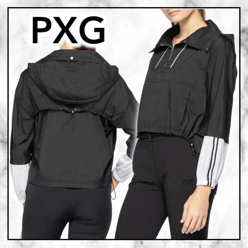 PXG  |Nylon Long Sleeves Plain Logo Hoodies & Sweatshirts