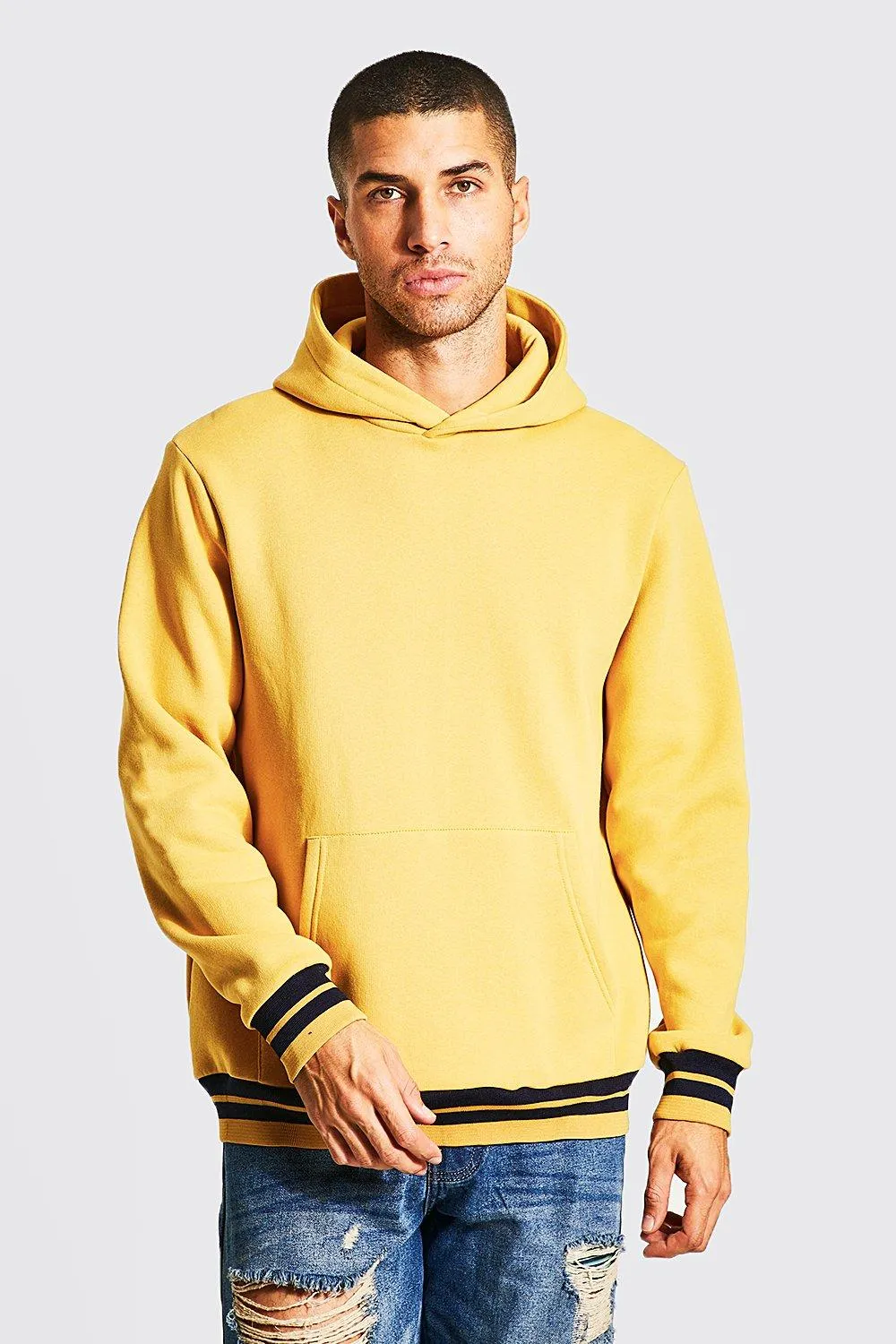 Regular Fit Sports Rib Hoodie | boohooMAN UK