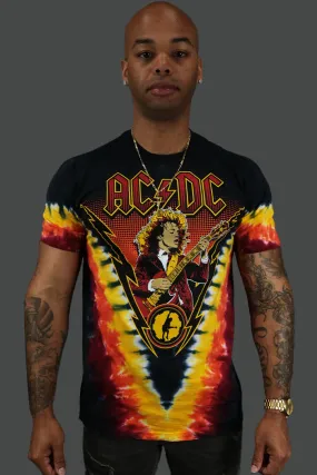 Retro AC/DC Angus Lighting Tie Dye TShirt | Black