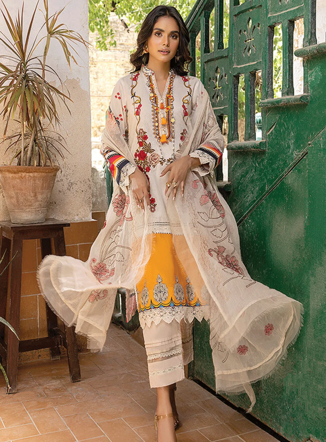 Rung By Al Zohaib Embroidered Lawn Unstitched 3 Piece Suit - AZ23EE 05