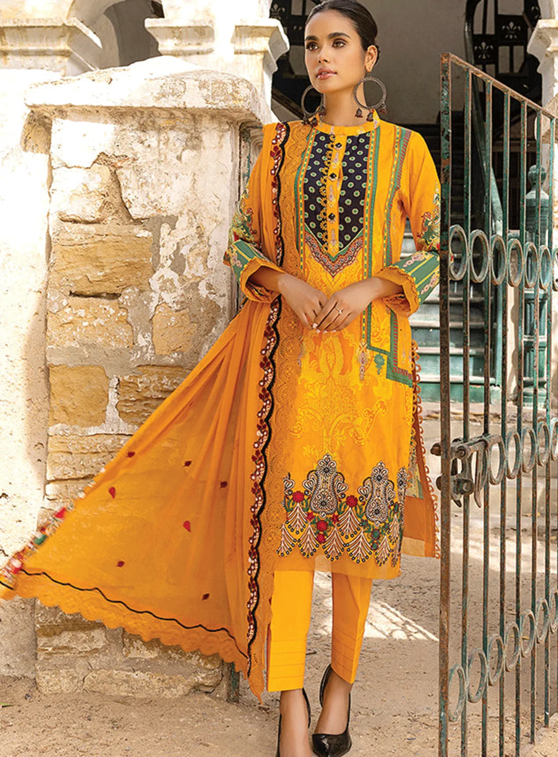 Rung By Al Zohaib Embroidered Lawn Unstitched 3 Piece Suit - AZ23EE 11